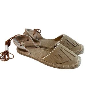 New With Out Box Soludos Suede Leather Fringe Gladiadior Espadrille Taupe
